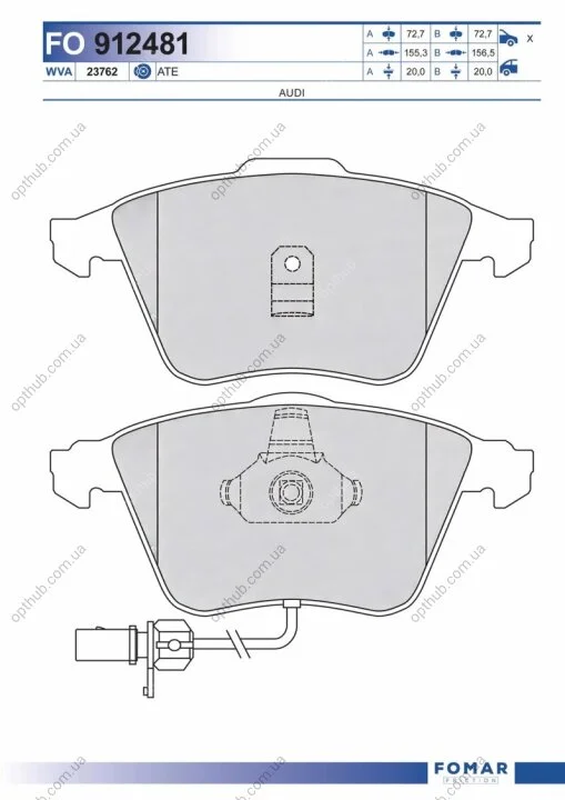 Колодки гальмівні дискові ПЕРЕДН AUDI A6 ALLROAD 00-05 -ua FOMAR FO 912481 (фото 1)