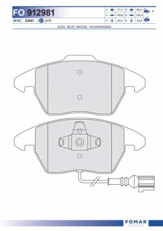 Колодки гальмівні дискові ПЕРЕДН SKODA OCTAVIA 04-13. SUPERB 08-15. VW GOLF 03-13. JETTA 05-. PASSAT FOMAR FO 912981