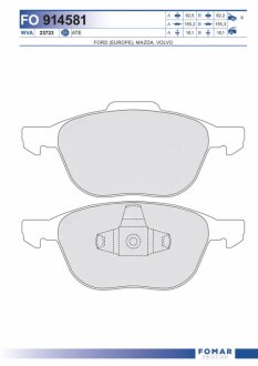 Колодки гальмівні дискові ПЕРЕДН FORD C-MAX 2007 -, C-MAX II 2010 -, FOCUS C-MAX 2003 - 2007, FOCUS FOMAR FO 914581