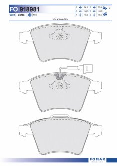 Колодки гальмівні дискові ПЕРЕДН VW TRANSPORTER (T5) 03-, MULTIVAN 04- -ua FOMAR FO 918981