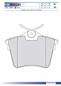 Колодки гальмівні дискові ЗАДН OPEL VIVARO 1.9-2.5 03-,RENAULT TRAFIC II 01-,NISSAN PRIMASTAR 02- -ua FOMAR FO 920281