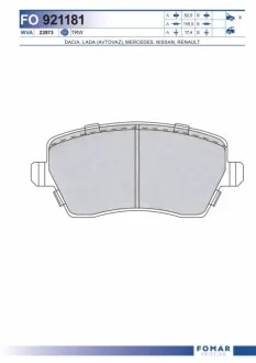 Колодки гальмівні дискові ПЕРЕДН NISSAN MICRA 1.0-1.6 03-,NOTE 1.4-1.6 06-,RENAULT CLIO 1.2-2.0 05-, FOMAR FO 921181