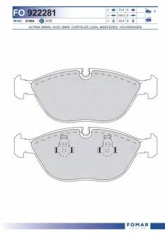 Колодки гальмівні дискові ПЕРЕДН MERCEDES E (W210. W211) 96-09. S (W220) 02-05 FOMAR FO 922281