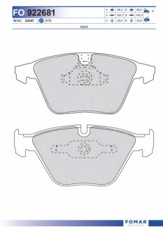 Колодки гальмівні дискові ПЕРЕДН BMW 5 (E60)/5 TOURING (E61)/7 (E65, E66) 03.2003- -ua FOMAR FO 922681