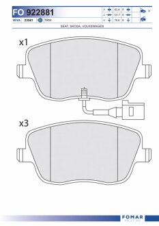 Колодки гальмівні дискові ПЕРЕДН SKODA ROOMSTER 06-, FABIA 07- -ua FOMAR FO 922881
