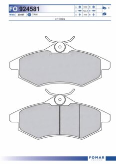 Колодки гальмівні дискові ПЕРЕДН CITROEN C2 1.1 1.4 03-,C3 1.1 1.4 02- -ua FOMAR FO 924581