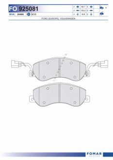 Колодки гальмівні дискові ПЕРЕДН TRANSIT 2.2TDCI, 2.3 16V, 2.4 TDCI (PROPULSION) 07/06- -ua FOMAR FO 925081