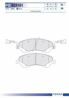 Колодки гальмівні дискові ПЕРЕДН TRANSIT 2.2TDCI, 2.3 16V, 2.4 TDCI (TRACTION) 07/06- -ua FOMAR FO 925181