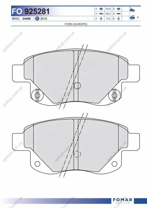 Колодки тормозные дисковые задние FORD TRANSIT 2.2-3.2 06- FOMAR FO 925281 (фото 1)