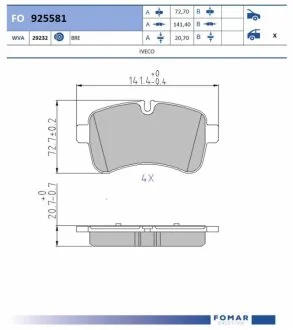 Колодки гальмівні дискові (комплект 4 шт) ЗАДН IVECO DAILY III 2.3 06- -ua FOMAR FO 925581