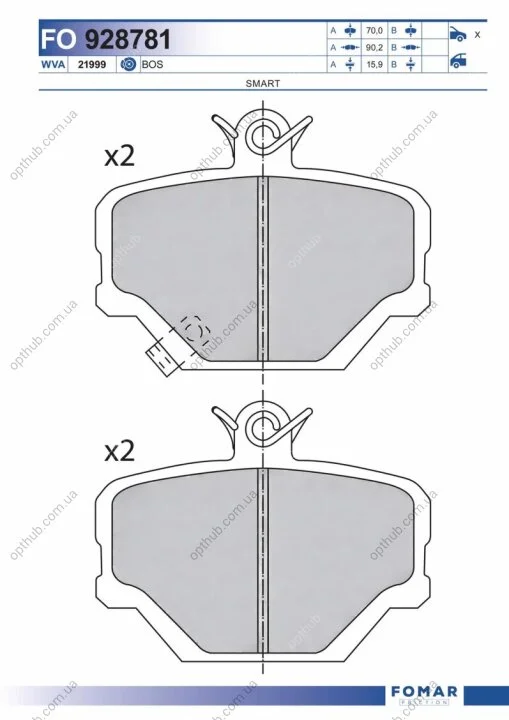 Колодки гальмівні дискові ПЕРЕДН КОЛОДОК SMART FORTWO 04-. CITY-COUPE 98-04. ROADSTER 03-05 -ua FOMAR FO 928781 (фото 1)