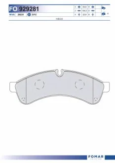 Колодки гальмівні дискові ЗАДН IVECO DAILY III 60C, 65C ALL MODELS 05/06- -ua FOMAR FO 929281