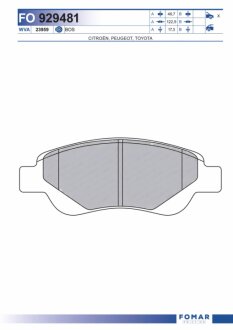 Колодки гальмівні дискові ПЕРЕДН CITRO?N C1 - PEUGEOT 107 - TOYOTA AYGO -ua FOMAR FO 929481