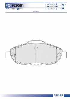 Колодки гальмівні дискові ПЕРЕДН PEUGEOT 3008 2009 -, 308 2007 -, 308 CC 2009 -, 308 SW 2007 - -ua FOMAR FO 929581