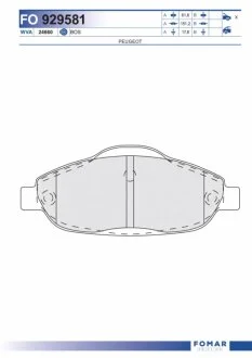 Колодки гальмівні дискові ПЕРЕДН PEUGEOT 3008 2009 -, 308 2007 -, 308 CC 2009 -, 308 SW 2007 - -ua FOMAR FO 929581