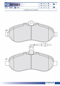Колодки гальмівні дискові ПЕРЕДН CITROEN JUMPY II 1.6 HDI, 2.0 HDI 2007-, FIAT SCUDO 1.6 D, 2.0 D 20 -ua FOMAR FO 931081