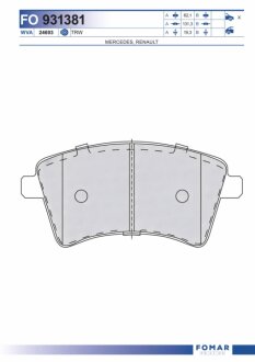 Колодки гальмівні дискові ПЕРЕДН RENAULT KANGOO 1.5DCI 1.6 08-;BE BOP,EXPRESS 1.5DCI 1.6 09- -ua FOMAR FO 931381
