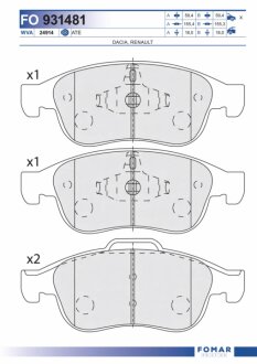 Колодки гальмівні дискові ПЕРЕДН DACIA DUSTER 1.5 1.6 2010-,RENAULT FLUENCE 2010-,GRAND SCENIC III 0 -ua FOMAR FO 931481