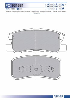 Колодки гальмівні дискові ЗАДН CITROEN C-CROSSER 07-,MITSUBISHI GRANDIS 04-,OUTLANDER 07-,PEUGEOT 40 -ua FOMAR FO 931681