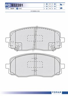 Колодки гальмівні дискові ПЕРЕДН HYUNDAI I10 1.1-1.2 08-, KIA PICANTO 1.0-1.1 04- -ua FOMAR FO 932281
