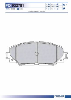 Колодки гальмівні дискові ПЕРЕДН TOYOTA AURIS 1.4-2.2D 07-,COROLLA 1.4VVT-I 02-, URBAN CRUISER 09-,V -ua FOMAR FO 932781