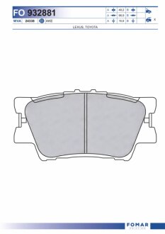 Колодки гальмівні дискові ЗАДН TOYOTA RAV4 2.0 08-,2.2D-4D 05-,2.4 4X4 05-,3.5 4X4 05- -ua FOMAR FO 932881