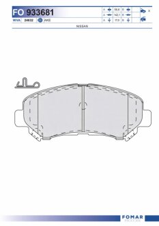 Колодки гальмівні дискові ПЕРЕДН NISSAN QASHQAI 07-, X-TRAIL 07-, RENAULT KOLEOS 08- -ua FOMAR FO 933681