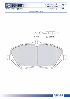 Колодки гальмівні дискові ПЕРЕДН PEUGEOT 407 2.2-3.0 04-,607 2.0-3.0 05-,CITROEN C5 08-,C6 05- -ua FOMAR FO 934981