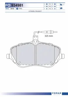 Колодки гальмівні дискові ПЕРЕДН PEUGEOT 407 2.2-3.0 04-,607 2.0-3.0 05-,CITROEN C5 08-,C6 05- -ua FOMAR FO 934981