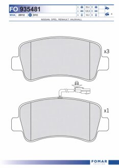 Колодки гальмівні дискові ЗАДН RENAULT MASTER IV 2.3 CDTI 2010-; OPEL MOVANO 2.3 CDTI 2010- -ua FOMAR FO 935481