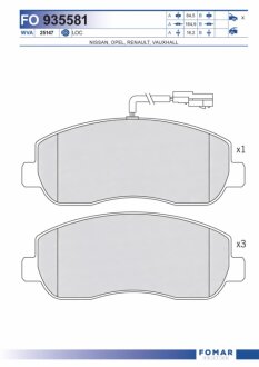 Колодки гальмівні дискові ПЕРЕДН RENAULT MASTER IV,OPEL MOVANO 02/10- -ua FOMAR FO 935581