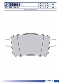 Колодки гальмівні дискові ЗАДН RENAULT KANGOO 1.5DCI 1.6 08-;BE BOP,EXPRESS 1.5DCI 1.6 09- -ua FOMAR FO 935681