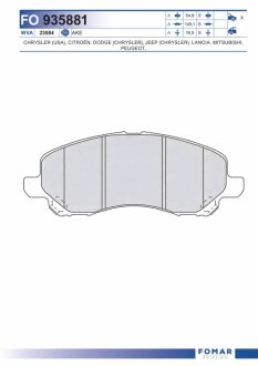 Колодки гальмівні дискові ПЕРЕДН MITSUBISHI LANCER 03-,MITSUBISHI OUTLANDER 03-,MITSUBISHI SPACE RUN FOMAR FO 935881