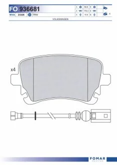 Колодки гальмівні дискові ЗАДН AUDI A4/A6/A8 03.2003-,VW MULTIVAN V /TRANSPORTER V 02.2004- -ua FOMAR FO 936681