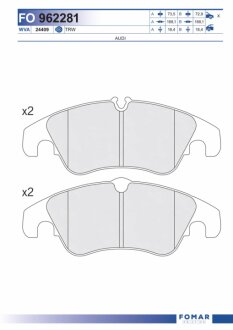 Колодки гальмівні дискові ПЕРЕДН AUDI A4 1.8-3.2 08-,A5 1.8-3.2 07-,Q5 2.0-3.2 08- -ua FOMAR FO 962281