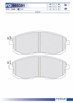 Колодки гальмівні дискові (комплект 4 шт) ПЕРЕДН NISSAN CUBE 1.5DCI 10-,TIIDA 1.5DCI-1.8 07-;SUZUKI -ua FOMAR FO 969381
