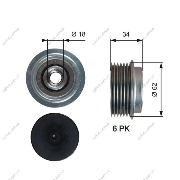 Муфта генератора AUDI A4, A5, Q5 1.8TFSI, 2.0TFSI/08- Gates OAP7203 (фото 1)