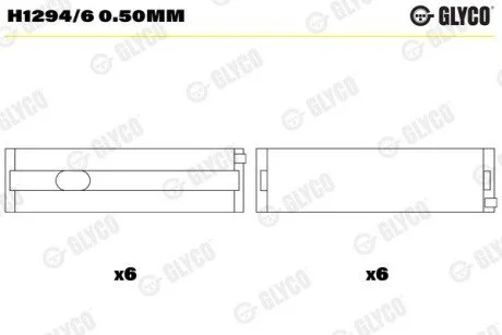 Вкладиші VAG TOUAREG/TRANSPORTER/MINIVAN AXD/AXE/BAC/BLJ/BLK/BNZ/BPZ/BPD/BPE 2003-> Glyco H1294/6 0.50MM