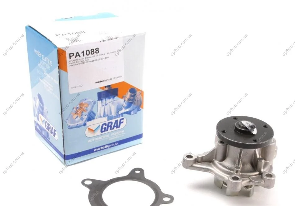 Помпа води Hyundai Accent/i20/i30/Kia Cee'd/Carens/Cerato/Soul 1.4/1.6/1.6CVVT 07- (R/B) (6 лоп) UA63 GRAF PA1088 (фото 1)