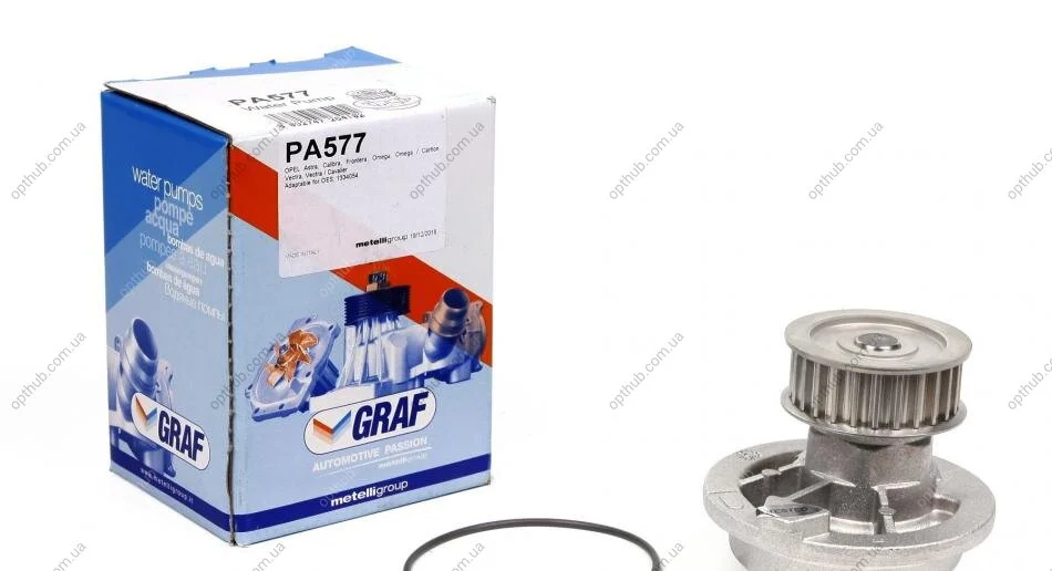 Помпа води Opel Astra F/Omega A/B/Vectra A/B 1.6/1.8i/2.0i 88-02 (25z) (B/B) (8лоп) UA63 GRAF PA577 (фото 1)