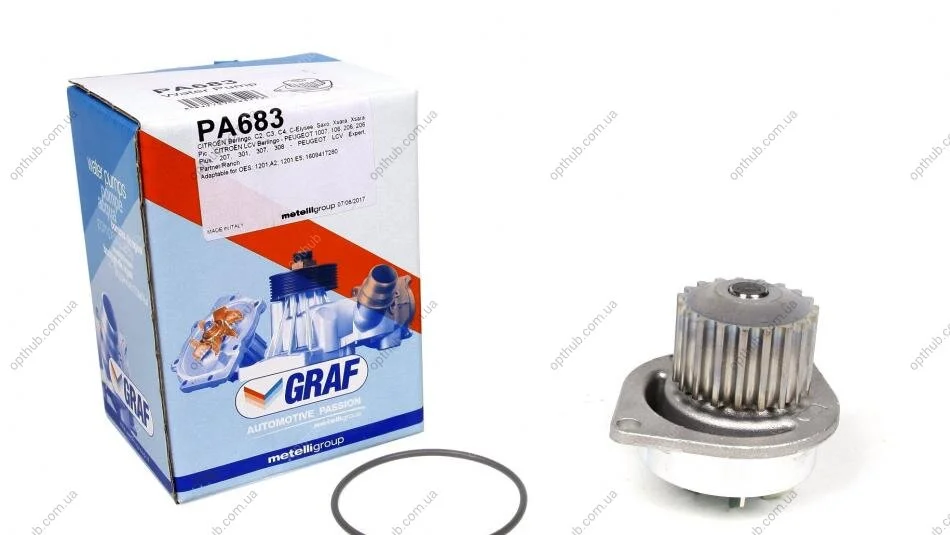 Помпа води Citroen Berlingo/C2/C3/C4/Peugeot 106/206/207/307/308/Partner 1.6 96- (19z) (B/B) (6 лоп UA63 GRAF PA683 (фото 1)