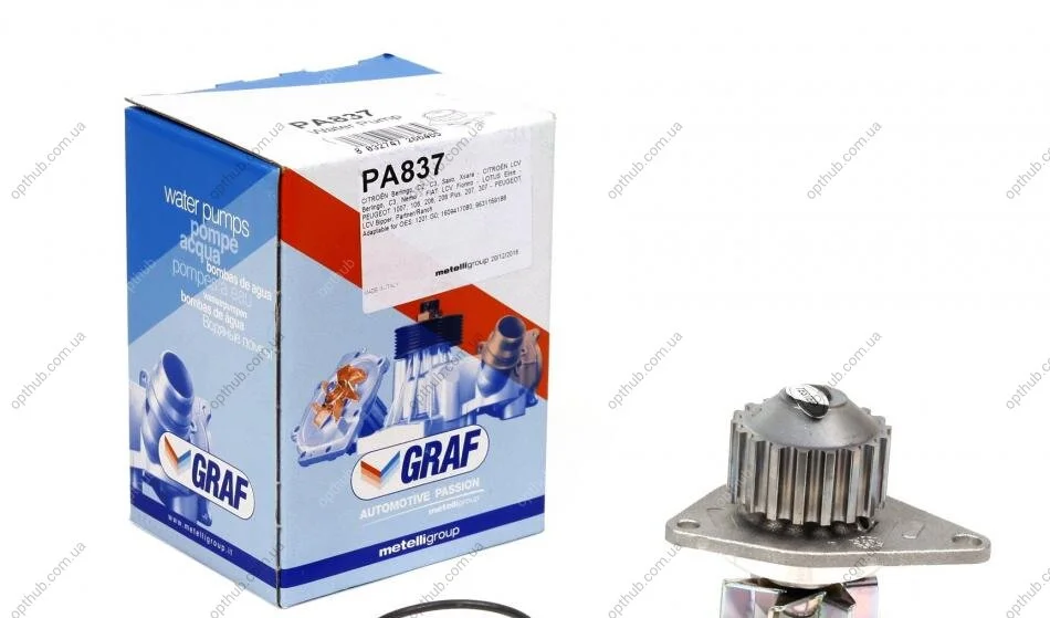 Помпа води Citroen C2/C3/Berlingo/Nemo/Peugeot 206/207/307/Bipper 1.1/1.4i 96- (18z) (B/B) (6 лоп.) UA63 GRAF PA837 (фото 1)