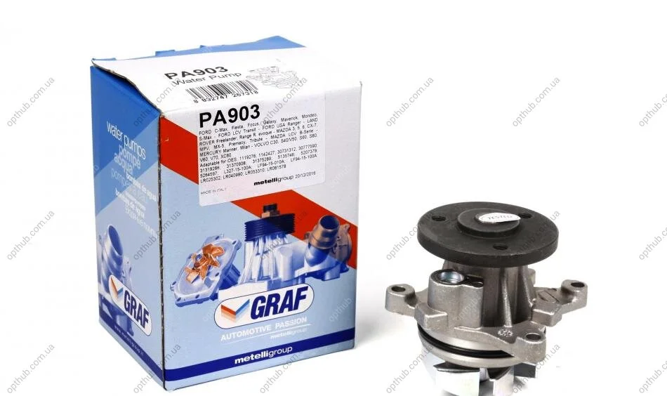 Помпа води Ford C-Max I/Focus II/III/Mondeo III/IV/V/Mazda 3/5/6/CX-7 1.8/2.0/2.3 00- (R/B) (6 лоп. UA63 GRAF PA903 (фото 1)