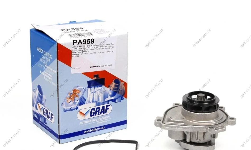Помпа води Opel Astra/Vectra/Zafira/Insignia/Corsa 1.6/1.8 02-/Chevrolet Aveo 1.4/1.6 08-(B/B)(7лоп UA63 GRAF PA959 (фото 1)