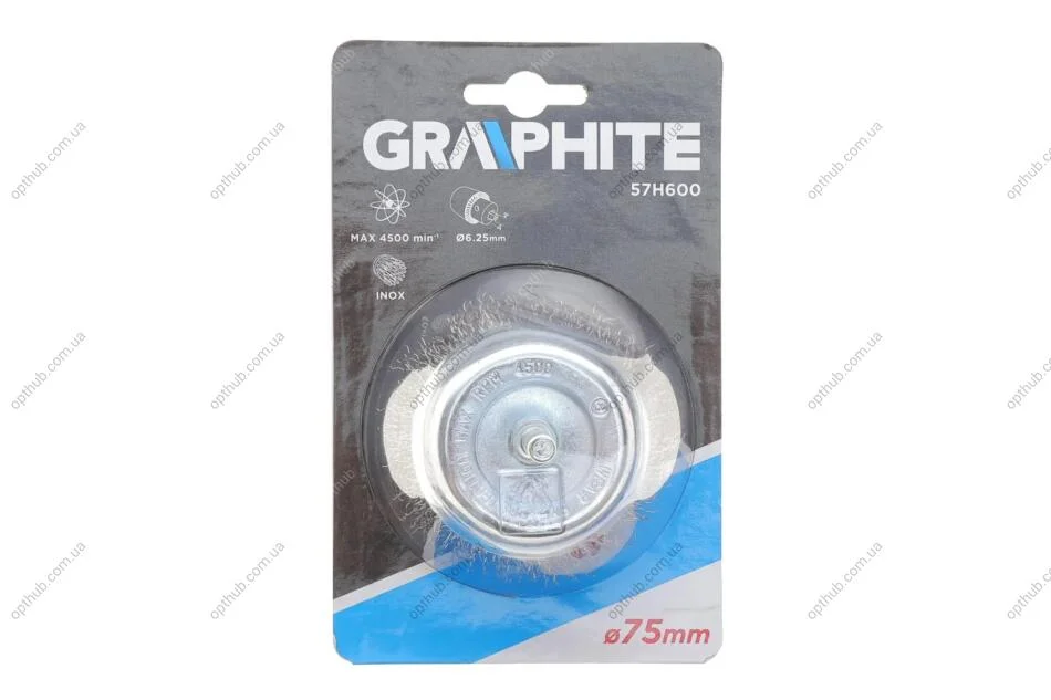 Щітка дротяна чашкова 75 мм, INOX, хвостовик Graphite 57H600 (фото 1)