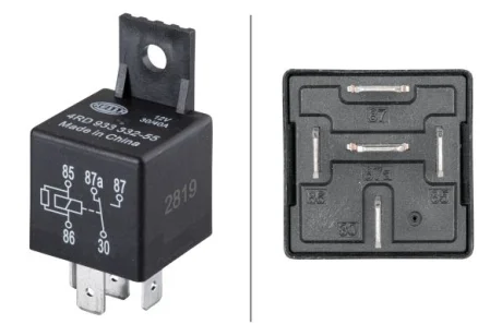 Реле (12V, 40A) MERCEDES A (W169), A (W176), B SPORTS TOURER (W245), B SPORTS TOURER (W246, W242), C (CL203), C T-MODEL (S202), C T-MODEL (S203), C (W202), C (W203), CLC (CL203), CLK (A208) 01.68- HELLA 4RD 933 332-551
