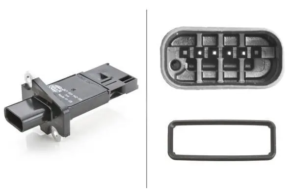 Витратомір повітря (4 pin, картрідж) VOLVO S80 II, V70 III CITROEN JUMPER III FIAT DUCATO FORD GALAXY II, GALAXY MK II, MONDEO IV, S-MAX, TOURNEO CONNECT, TRANSIT, TRANSIT CONNECT 1.4-3.2D 09.98- HELLA 8ET 009 142-581 (фото 1)