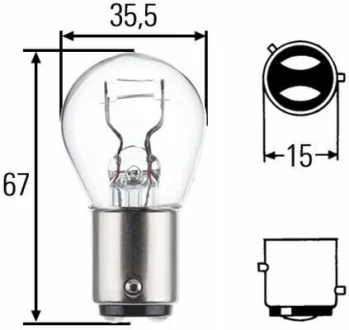 Лампа розжарювання, P21/4W 12V 21/4W (блістер 2шт) HELLA 8GD004772123