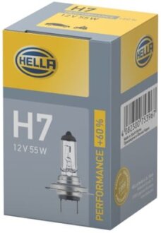 Лампа накаливания H7 12V 55W PX26d +60% HELLA 8GH223498231