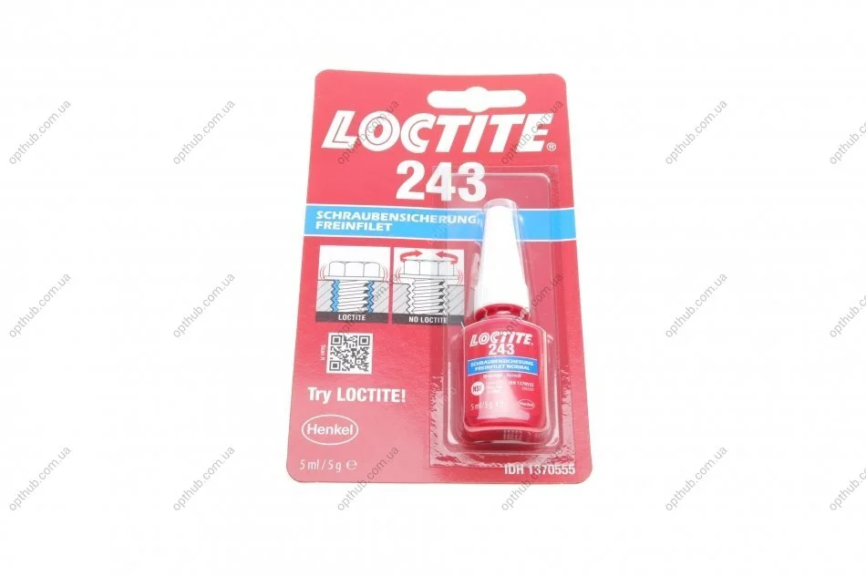 LOCTITE 243, 5ML Фиксатор ризьби (синий) (середньой фиксаций), макс. диаметр ризьби М36 (opt-om) Henkel 1370555 (фото 1)